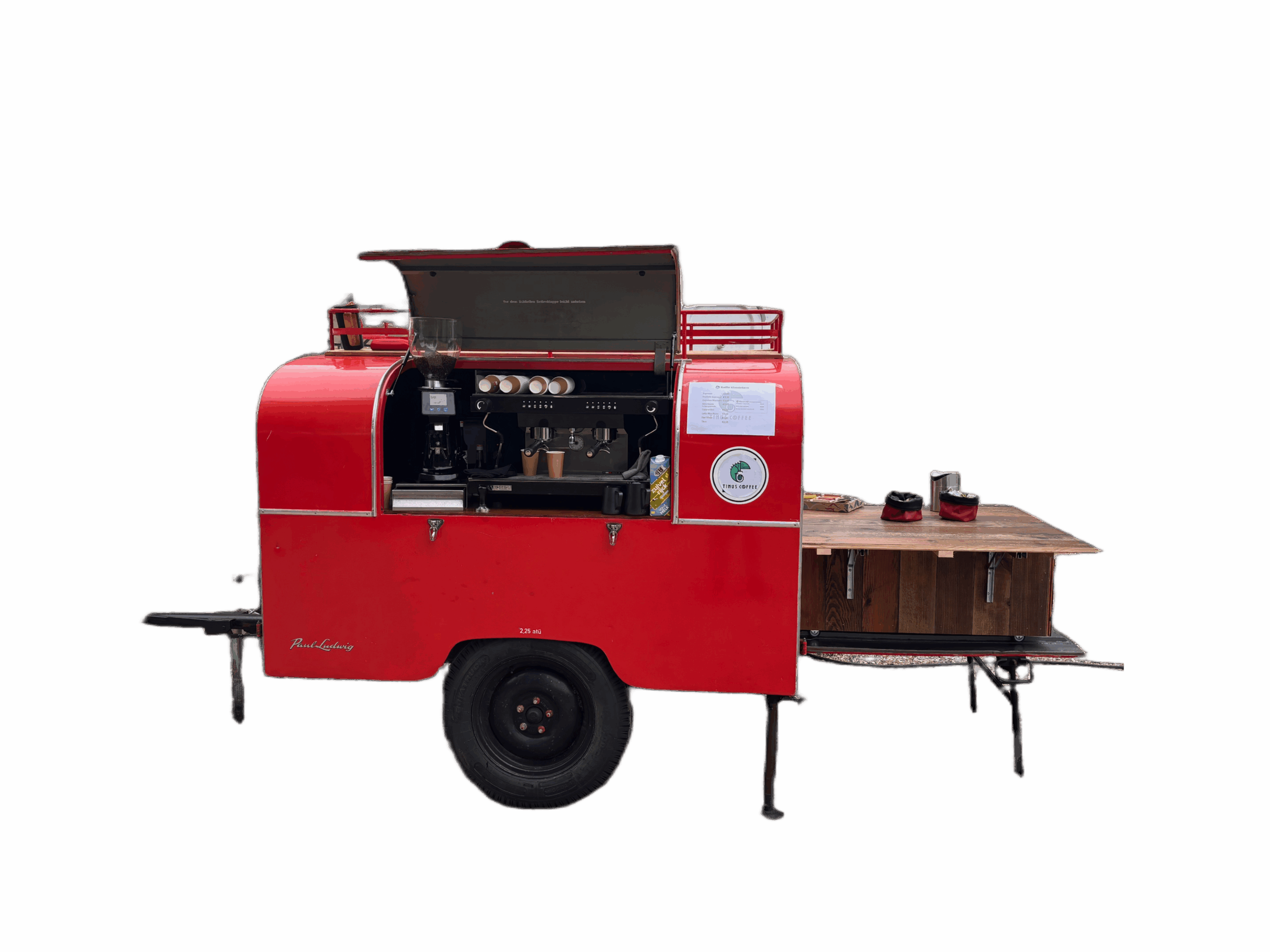 Nostalgische brandweer mobiele barista koffiebar van Tinus Coffee, een blikvanger voor elk feest of bedrijfsborrel in Twente, Almelo, Nederland